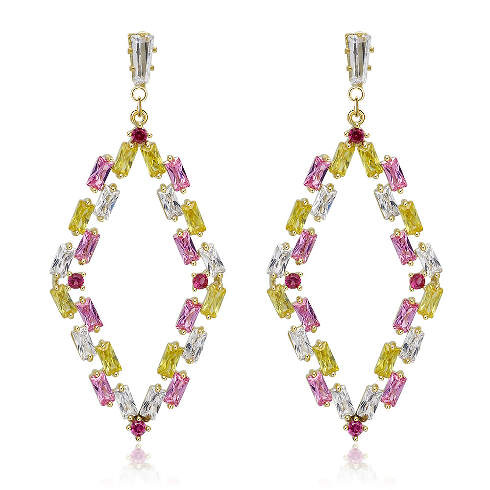 Fashion Tapper Multi Color CZ Drop Earrings